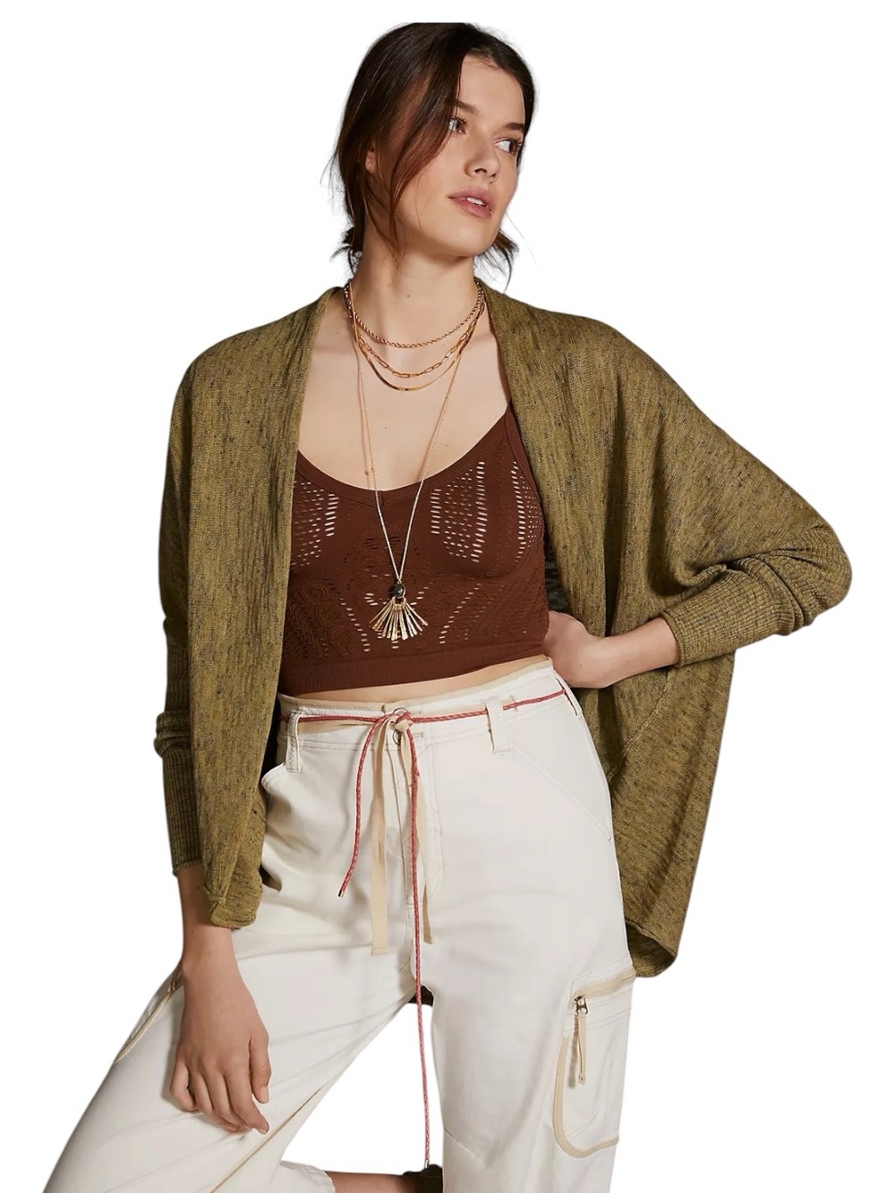 Pilcro Anthropologie Knit Cocoon Oversized Cardigan Olive Green XS Like New